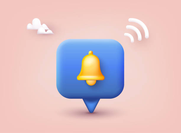 istock Notification bell icon. 3d render yellow ringing bell with new notification for social media reminder. 3D Web Vector Illustrations. 1349341428
