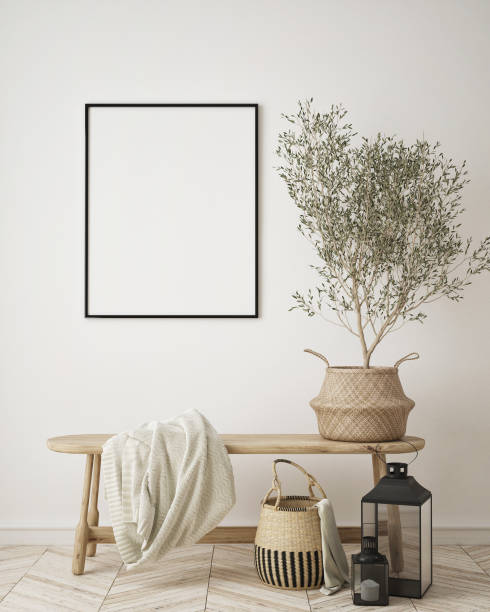 istock mock up poster frame in modern interior background, living room, Scandinavian style, 3D render, 3D illustration 1349343232