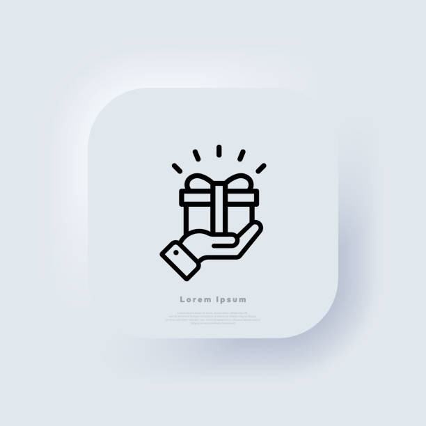 free gift line icon. vector business template. present gift box icon. hand holding gift. neumorphic ui ux white user interface web button. neumorphism. vector eps 10 - 慷慨 幅插畫檔、美工圖案、卡通及圖標