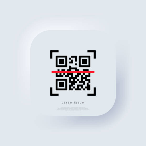 scannen von qr-codes. scannen sie mich. lesen sie barcode, mobilität, generieren von apps, codieren. erkennen oder lesen von qr-code im flachen stil. neumorphic ui ux weiße benutzeroberfläche web-button. neumorphismus. vektor eps 10 - medizinisches scannen stock-grafiken, -clipart, -cartoons und -symbole