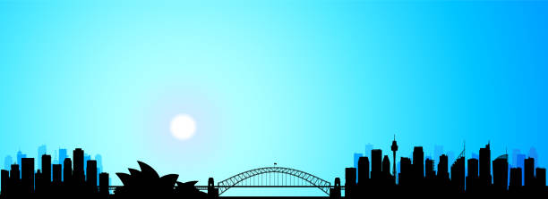 시드니의 나이트 실루엣 (모든 건물은 움직일 수 있고 완성) - sydney opera house 이미지 stock illustrations