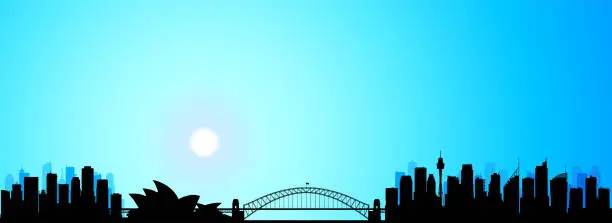 Vector illustration of Sydney at Night Silhouette (All Buildings Are Moveable and Complete)