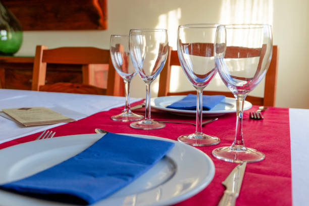 table in a restaurant prepared to receive two guests. Selective focus. Close up