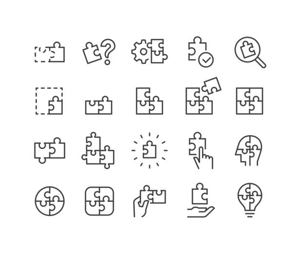 puzzle icons - classic line serie - unvollständig stock-grafiken, -clipart, -cartoons und -symbole