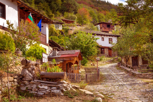 Autumn in Leshten, Rhodope mountains, Bulgaria stock photo