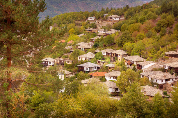 Autumn in Leshten, Rhodope mountains, Bulgaria Autumnal scenery with old traditional houses in Leshten, Rhodope mountains, Bulgaria bulgarian culture photos stock pictures, royalty-free photos & images