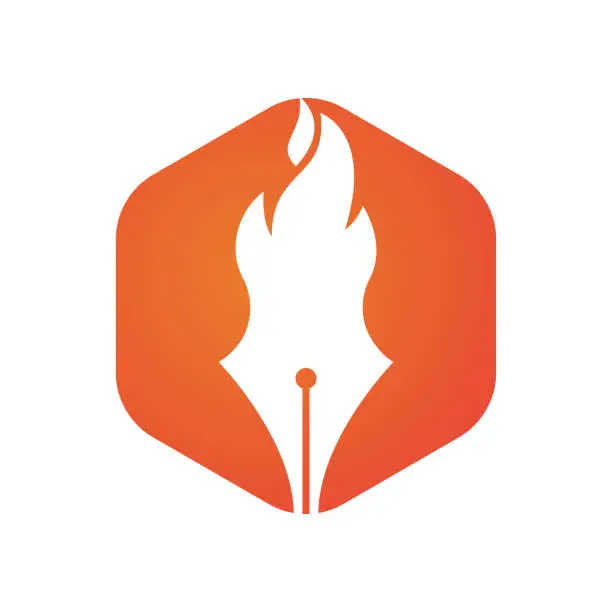 Vector illustration of Fire Pen vector logo design concept. Hot writer vector logo icon.