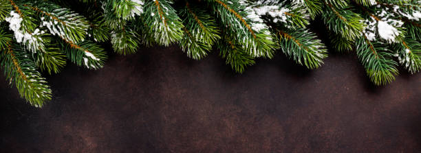 istock Christmas background with snow fir tree 1349355934