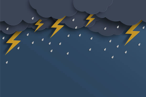 ilustrações, clipart, desenhos animados e ícones de estação chuvosa com raios de nuvens - thunderstorm lightning storm monsoon