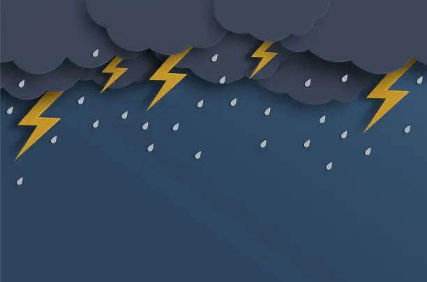 Vector illustration of Rainy season with cloud thunderbolt