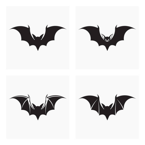 illustrations, cliparts, dessins animés et icônes de ensemble de silhouettes de chauves-souris - bat halloween silhouette wing