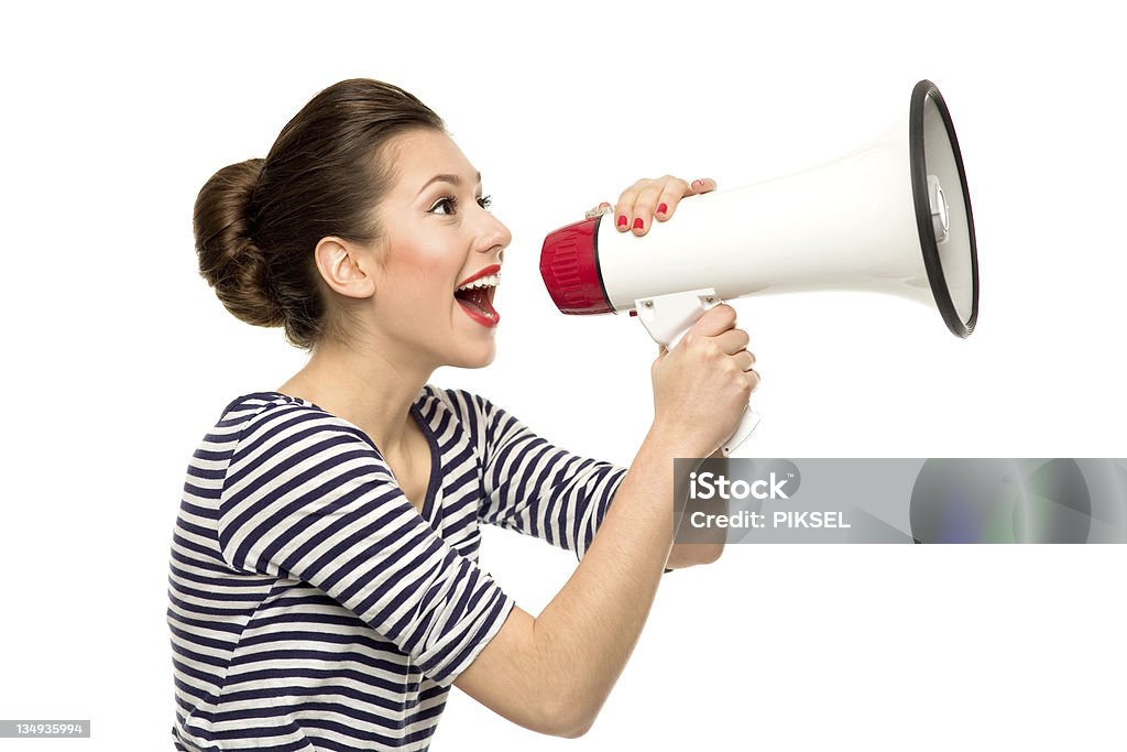 Attractive woman with megaphone Megaphone Stock Photo