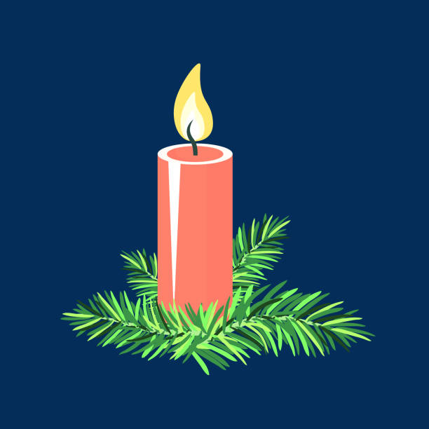 Vector - advent candles template. Watercolor illustration with fir twigs. 2 advent stock illustrations