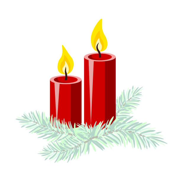 Vector - advent candles template. Watercolor illustration with fir twigs. 2 advent stock illustrations