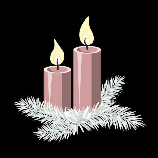 Vector - advent candles template. Watercolor illustration with fir twigs. 2 advent stock illustrations