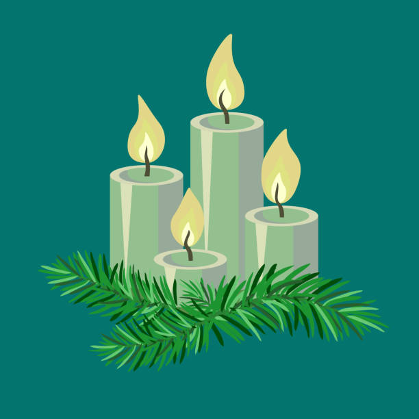 Vector - advent candles template. Watercolor illustration with fir twigs. 2 advent stock illustrations