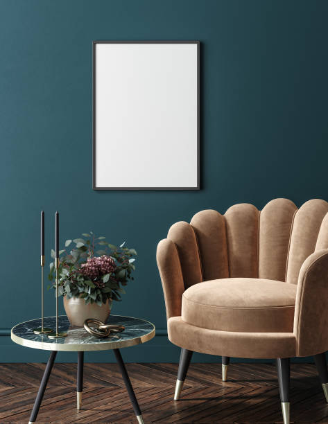 istock Frame mockup in home interior, luxury modern dark living room 1349362783