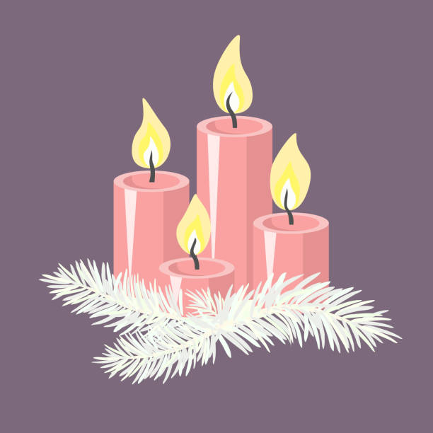 Vector - advent candles template. Watercolor illustration with fir twigs. 2 advent stock illustrations