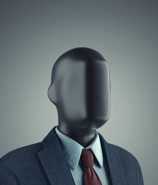 Faceless businessman with cubic shape in head. Ideology and vision concept. This is a 3d render illustration