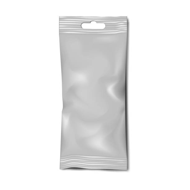 istock Blank sachet pouch packet with euro slot isolated on white background - vector mockup. Plastic, foil or paper wrapping bag for retail product - mockup. Template for packaging design 1349363978