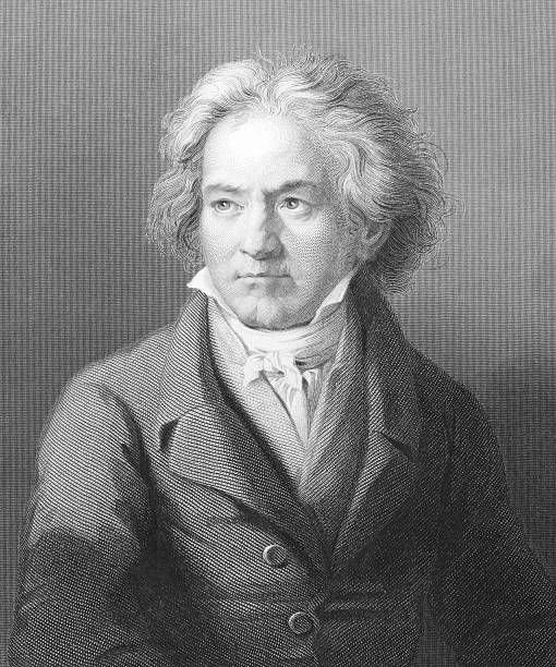 A pencil drawn portrait of Ludwig Van Beethoven Ludwig van Beethoven (1770-1827) on engraving from the 1800s. German composer and pianist. One of the most acclaimed and influential composers of all time. Engraved by W.Holl after a painting by Kloeber and published by W.Mackenzie. ludwig van beethoven photos stock illustrations