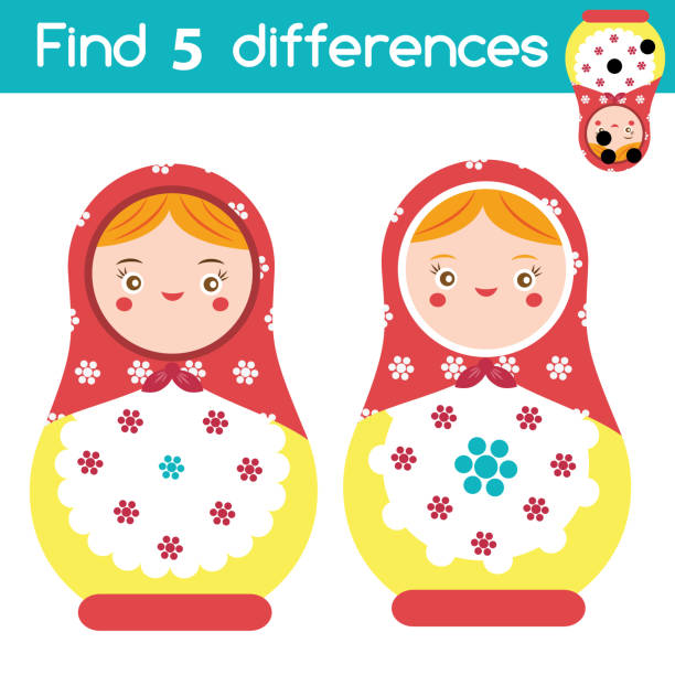 illustrations, cliparts, dessins animés et icônes de trouvez les différences de jeu éducatif pour enfants. activité pour enfants avec poupée russe matreshka - russian nesting doll multiplication russian culture doll