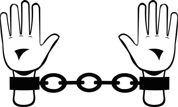 Vector illustration of Vector illustration of chained hands, drawn in black and white