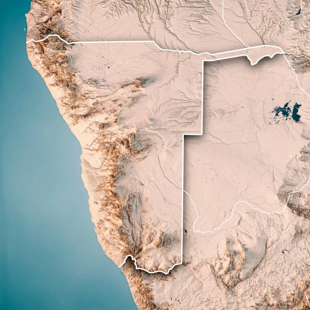 Namibia 3D Render Topographic Map Color Border 3D Render of a Topographic Map of Namibia. Version with Country Boundaries.
All source data is in the public domain.
Color texture: Made with Natural Earth. 
http://www.naturalearthdata.com/downloads/10m-raster-data/10m-cross-blend-hypso/
Relief texture: SRTM data courtesy of NASA JPL (2020). URL of source image: 
https://e4ftl01.cr.usgs.gov//DP133/SRTM/SRTMGL3.003/2000.02.11
Water texture: SRTM Water Body SWDB:
https://dds.cr.usgs.gov/srtm/version2_1/SWBD/
Boundaries Level 0: Humanitarian Information Unit HIU, U.S. Department of State (database: LSIB)
http://geonode.state.gov/layers/geonode%3ALSIB7a_Gen kaokoveld stock pictures, royalty-free photos & images