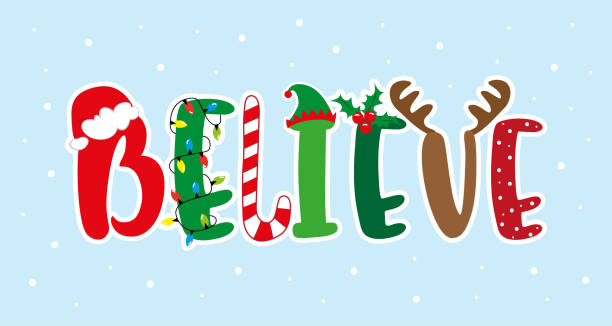 Believe - typography, cartoon decoration for Christmas. Believe - typography, cartoon decoration for Christmas. worshipper stock illustrations