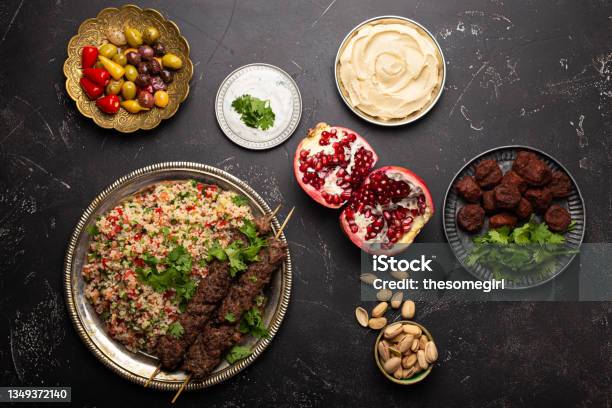 Arab Turkish Assorted Food From Above Stock Photo - Download Image Now - Meze, Olive - Fruit, Backgrounds