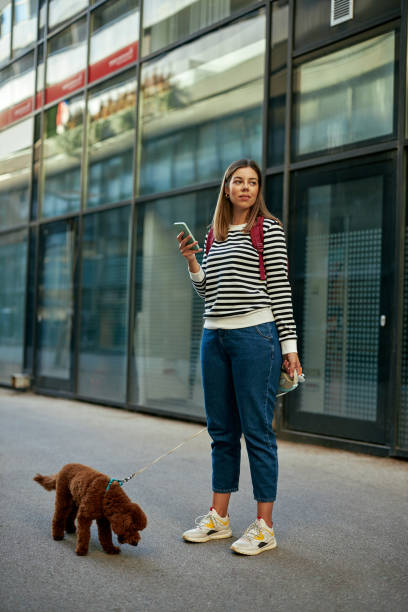 istock Young woman with her dog outdoors using cellphone and enjoying autumn day 1349372330