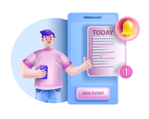 istock 3D schedule calendar work event concept, vector busy young man character, person meeting management. 1349372614
