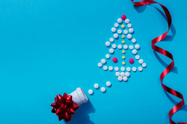 New year's tree made from pills, the concept of a new year with Covid-19 and medical treatment. stock photo