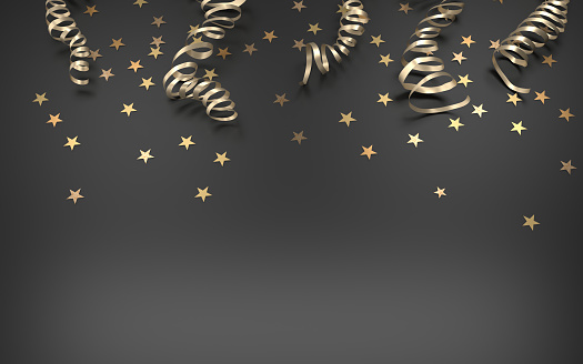 Christmas, New Year or Chinese new year greeting card background with gold glitter and star shapes. New year, Christmas and Chinese New Year concept. Easy to crop for all your social media or print sizes.