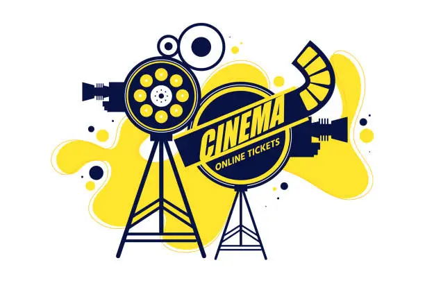 Vector illustration of Banner for online cinema with old movie projector