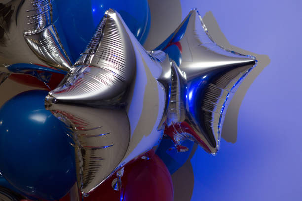 istock Blue, silver and red balloons. Decorations for the holiday. 1349380892