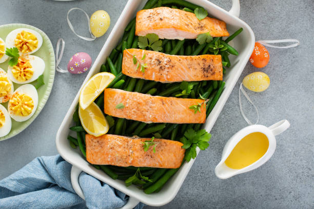 Oven roasted salmon for Easter Brunch stock photo