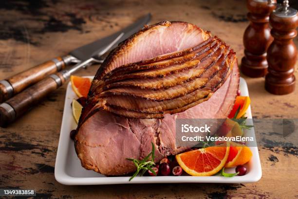 Christmas Or Easter Spiral Sliced Ham Stock Photo - Download Image Now - Ham, Easter, Spiral