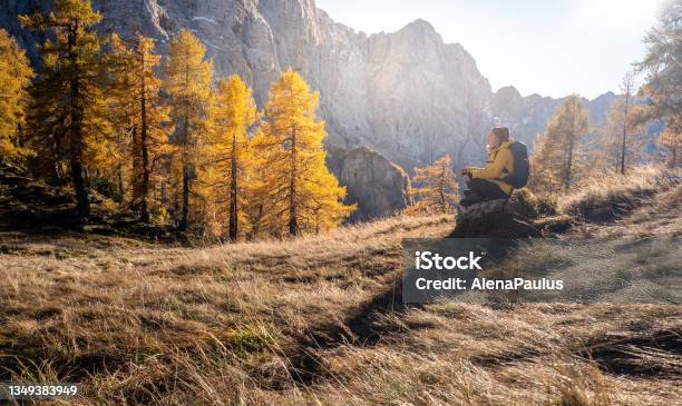 Woman Enjoying In The Autumn Vibe High In The Mountains Stock Photo - Download Image Now