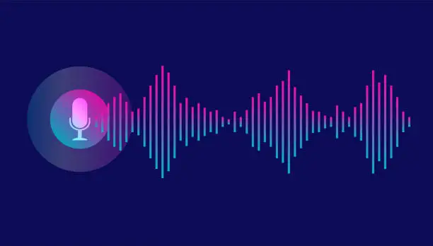 Vector illustration of Sound wave equalizer isolated on dark background. Voice and music audio concept. Sound from microphone. Vector illustration