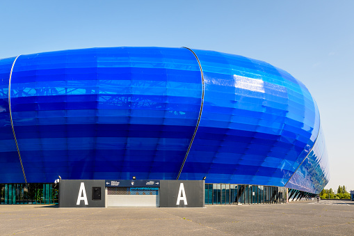 Le Havre, France - June 9, 2021: Gate A of the Stade Océane, a 25 000-seat multi-purpose stadium, home ground of Le Havre Athletic Club (HAC) football club.