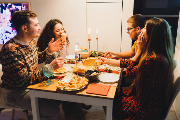 istock Friends having cozy New Year at home 1349389468