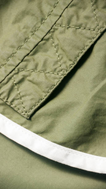 istock Green waterproof coat detail 1349398229