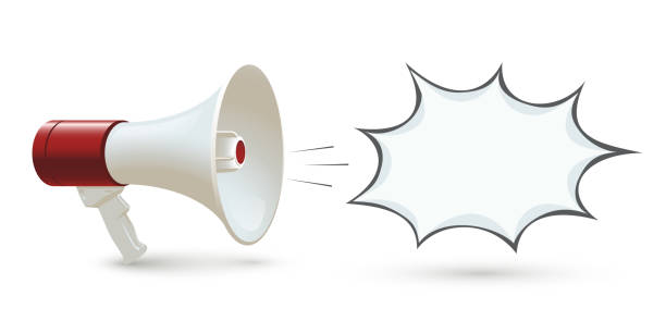 istock Megaphone and speech bubble business announcement, 3d loud speaker, marketing promotion 1349406497