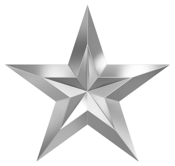 istock 5 point star - Christmas Star - silver metal single isolated on white - 3d rendering 1349410198
