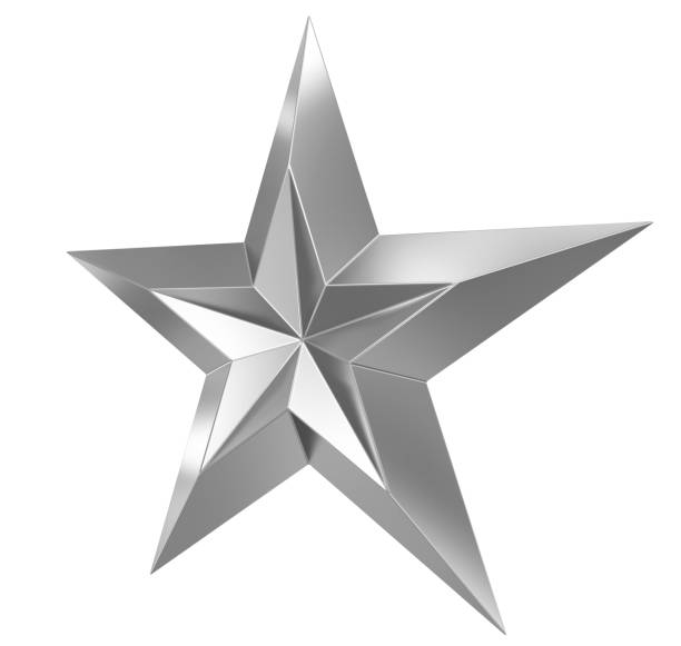 istock 5 point star - Christmas Star - silver metal single isolated on white - 3d rendering 1349410204