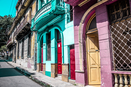 Colorful Houses Old Havana Alley, Cuba