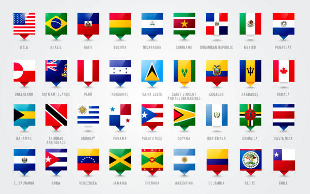 vector illustration giant america flag pin set - argentina honduras stock illustrations
