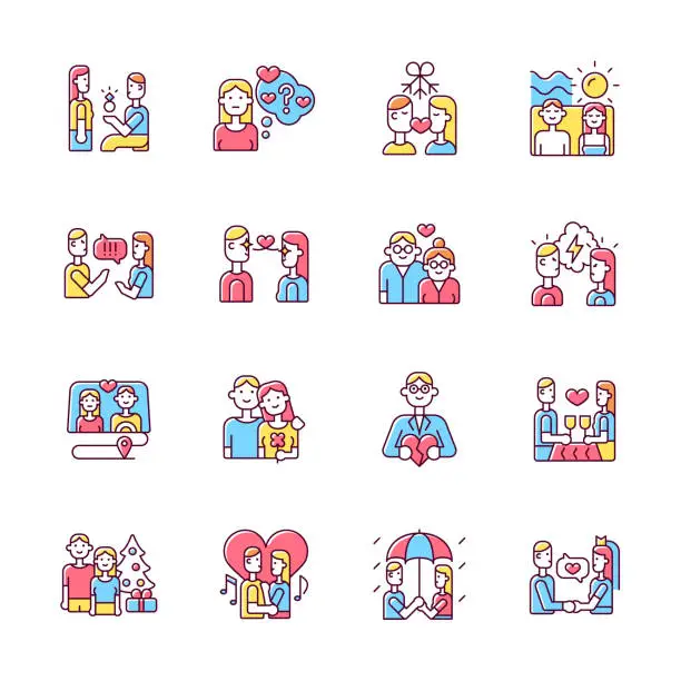 Vector illustration of Romance RGB color icons set