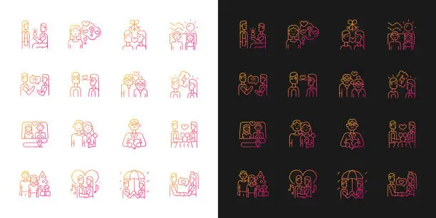 Vector illustration of Romance gradient icons set for dark and light mode